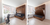 Split image of a home office with a murphy bed in sofa mode and halfway to bed mode, modern design.
