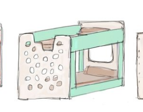 Hand-drawn bunk bed with circular patterns.