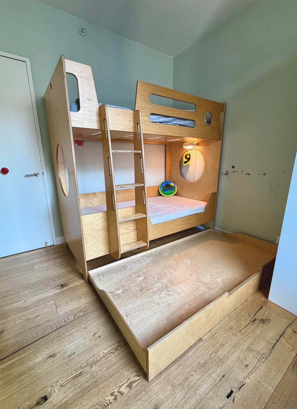 Pre-owned Marino bunk bed in birch with the trundle bed pulled out
