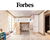Modern children’s room with loft bed, study area, Forbes logo.