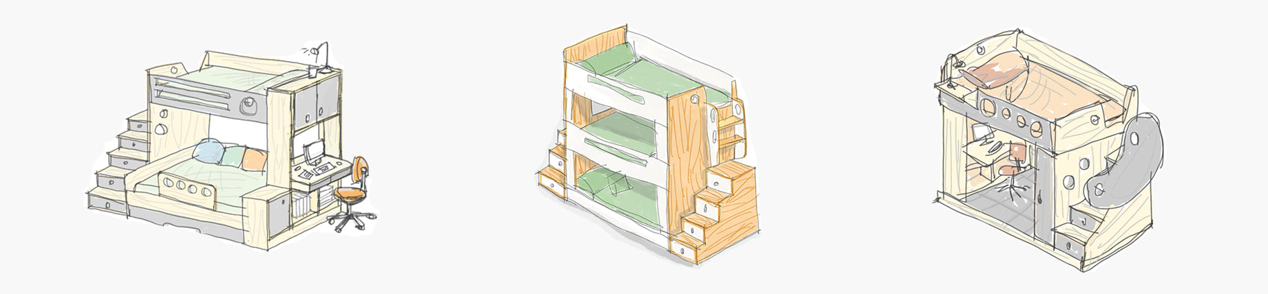A drawing of a bunk bed