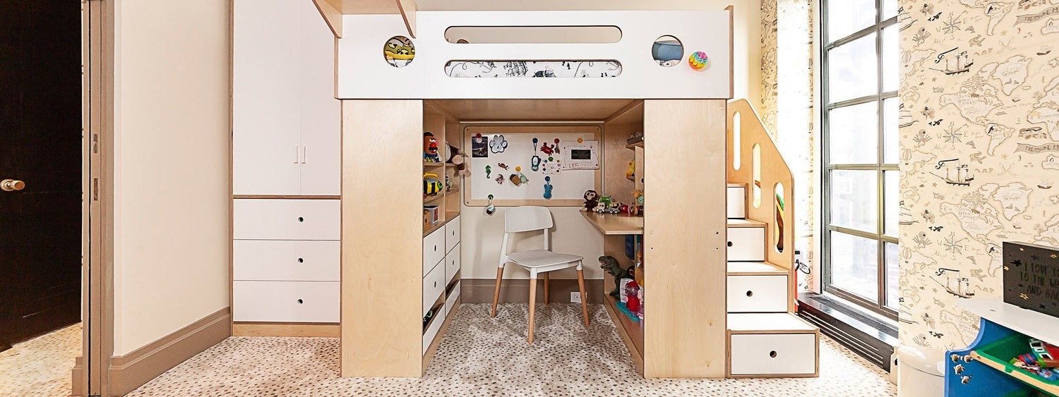 kids loft beds with custom storage and desk