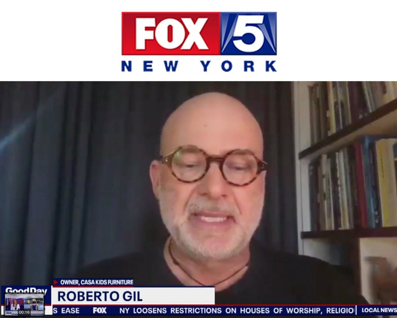 Roberto Gil, owner of Casa Kids Furniture, during an interview on FOX 5 New York.