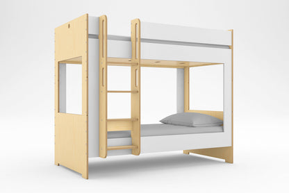Full view of the handcrafted Cabin Bunk Bed showing its unique wooden structure and space-saving design.