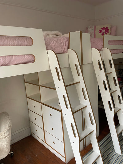 TWO WHITE DUMBO LOFT BEDS W/LADDERS-Casa Kids