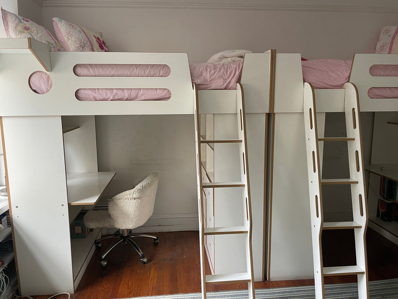 TWO WHITE DUMBO LOFT BEDS W/LADDERS-Casa Kids