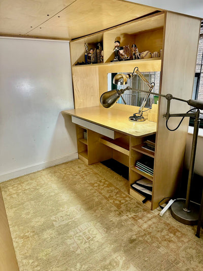 detail of the desk beneath the dumbo loft bed structure