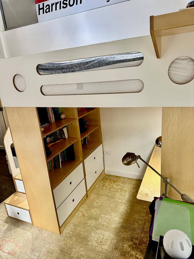 dumbo loft bed top view shelves and drawers under desk