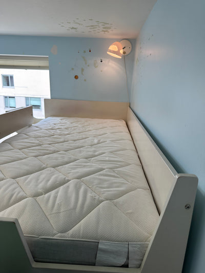 White Loft bed with stairs