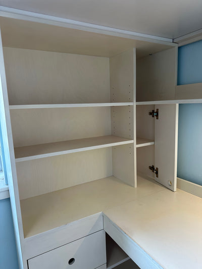 White Loft bed with stairs