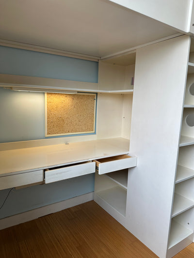 White Loft bed with stairs