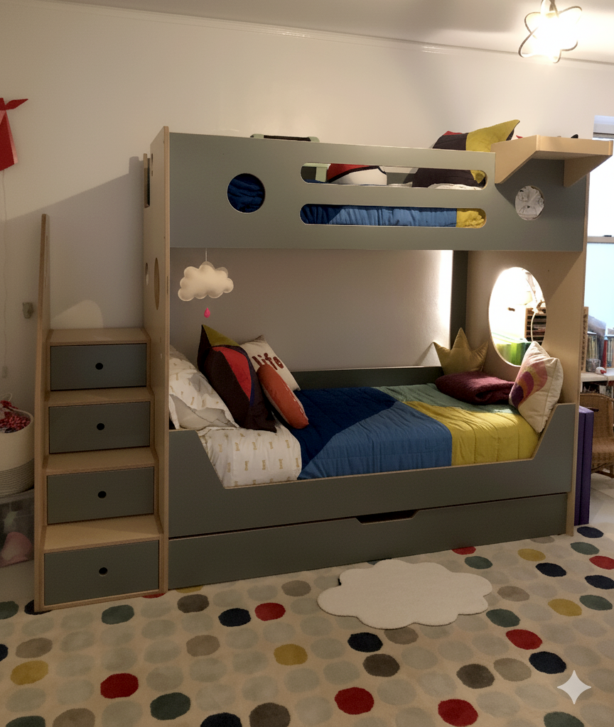 Marino bunk bed with stairs and trundle bed