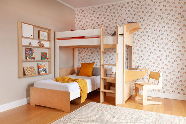 L-Shaped Loft Bunk Bed with Desk Storage Cabina Model Casa Kids
