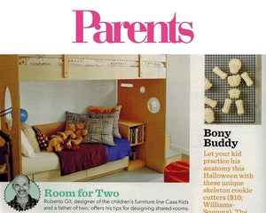 Magazine with bunk bed, toys, “Room for Two” article.
