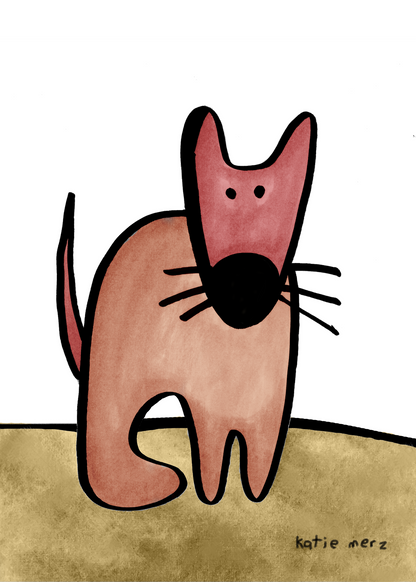 Katie Merz Framed Artwork-Casa Kids Brown dog watercolor on green ground and white background
