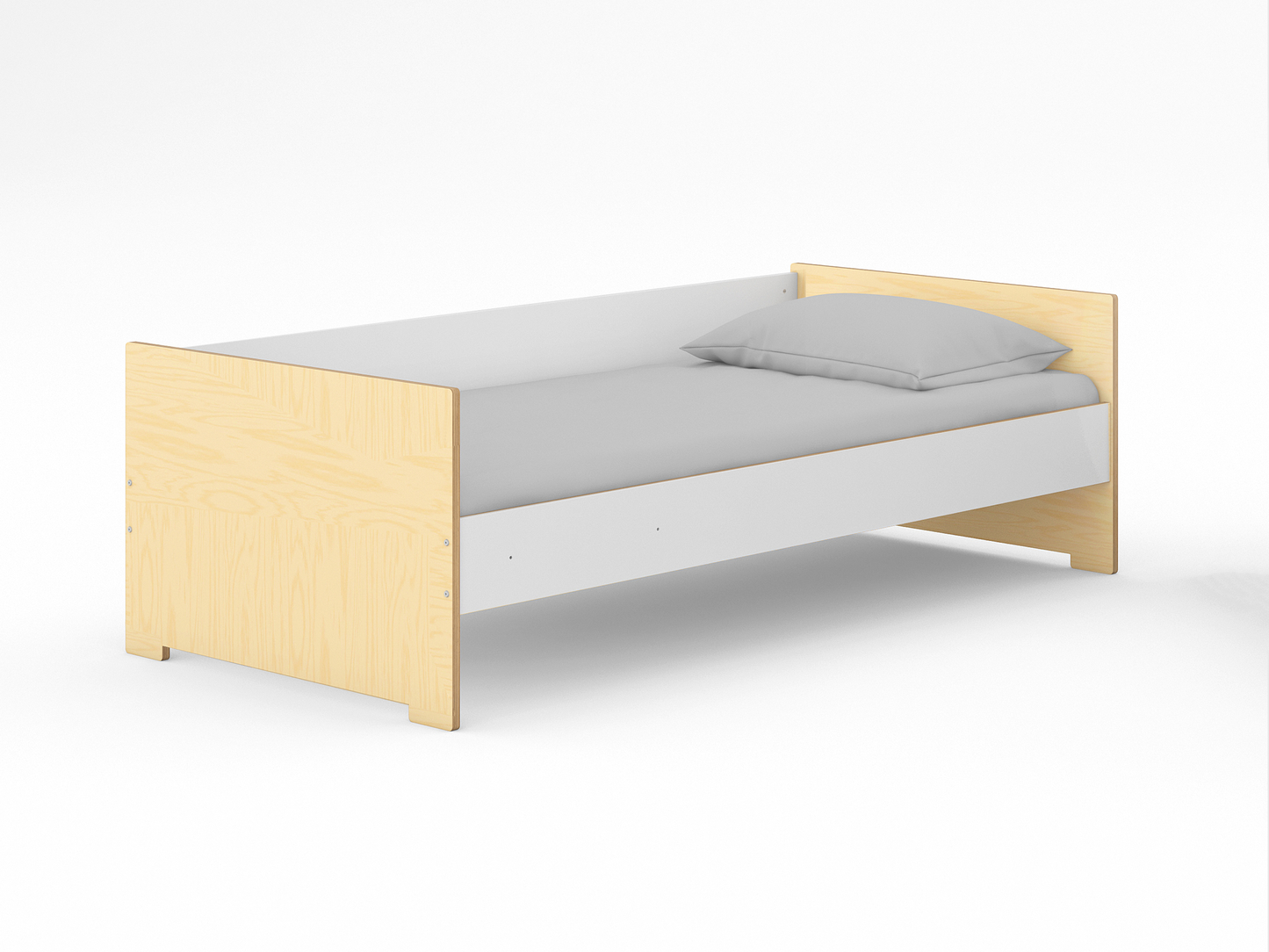 Modern Cabin Daybed with solid wood panels and no holes, featuring a sleek birch finish and a minimalist design