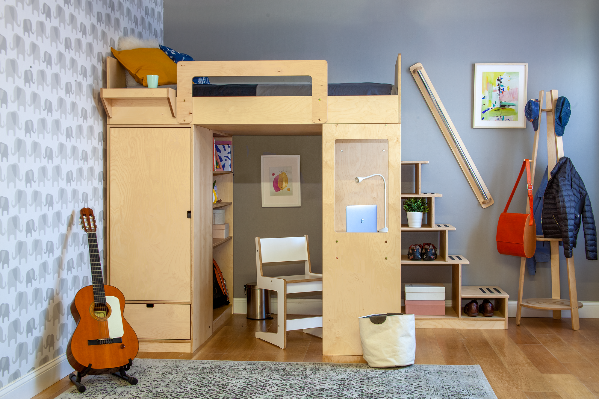 Bunk bed with discount closet and desk