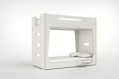 Angle view of the grey LoLo Bunk Bed, a space-saving sleeping solution for shared bedrooms