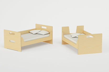 Two separate twin beds converted from the LoLo Bunk Bed set, showing their modular versatility.