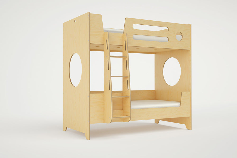 Side view of the Marino Bunk Bed showing a sturdy wooden ladder for safe access to the top twin bed