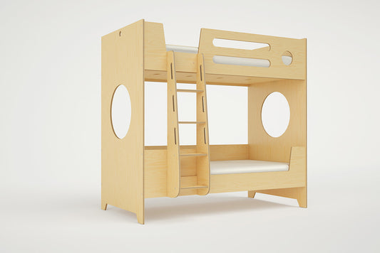 Side view of the Marino Bunk Bed showing a sturdy wooden ladder for safe access to the top twin bed