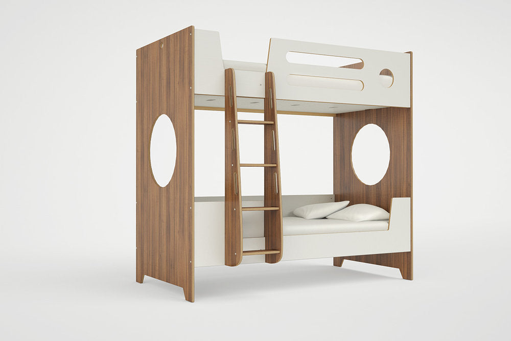 Close-up of the Marino Bunk Bed ladder in a white and natural birch finish, designed for durability and safety