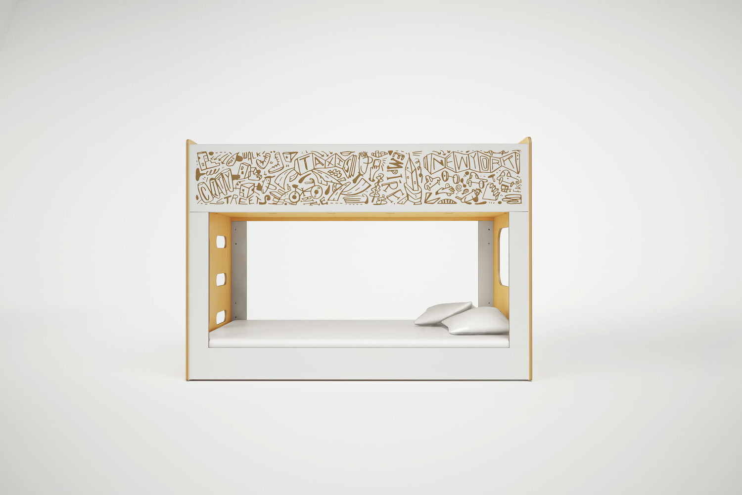 MiniBunk bed featuring a creative graffiti-style chalkboard panel for kids to draw and personalize their room.