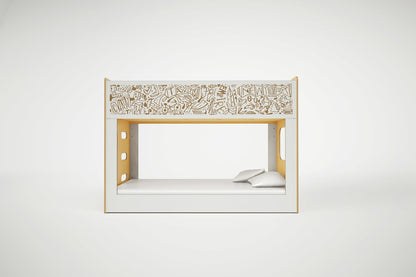 MiniBunk bed featuring a creative graffiti-style chalkboard panel for kids to draw and personalize their room.