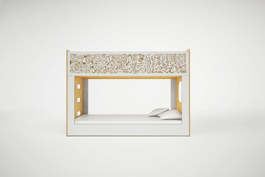 MiniBunk bed featuring a creative graffiti-style chalkboard panel for kids to draw and personalize their room.