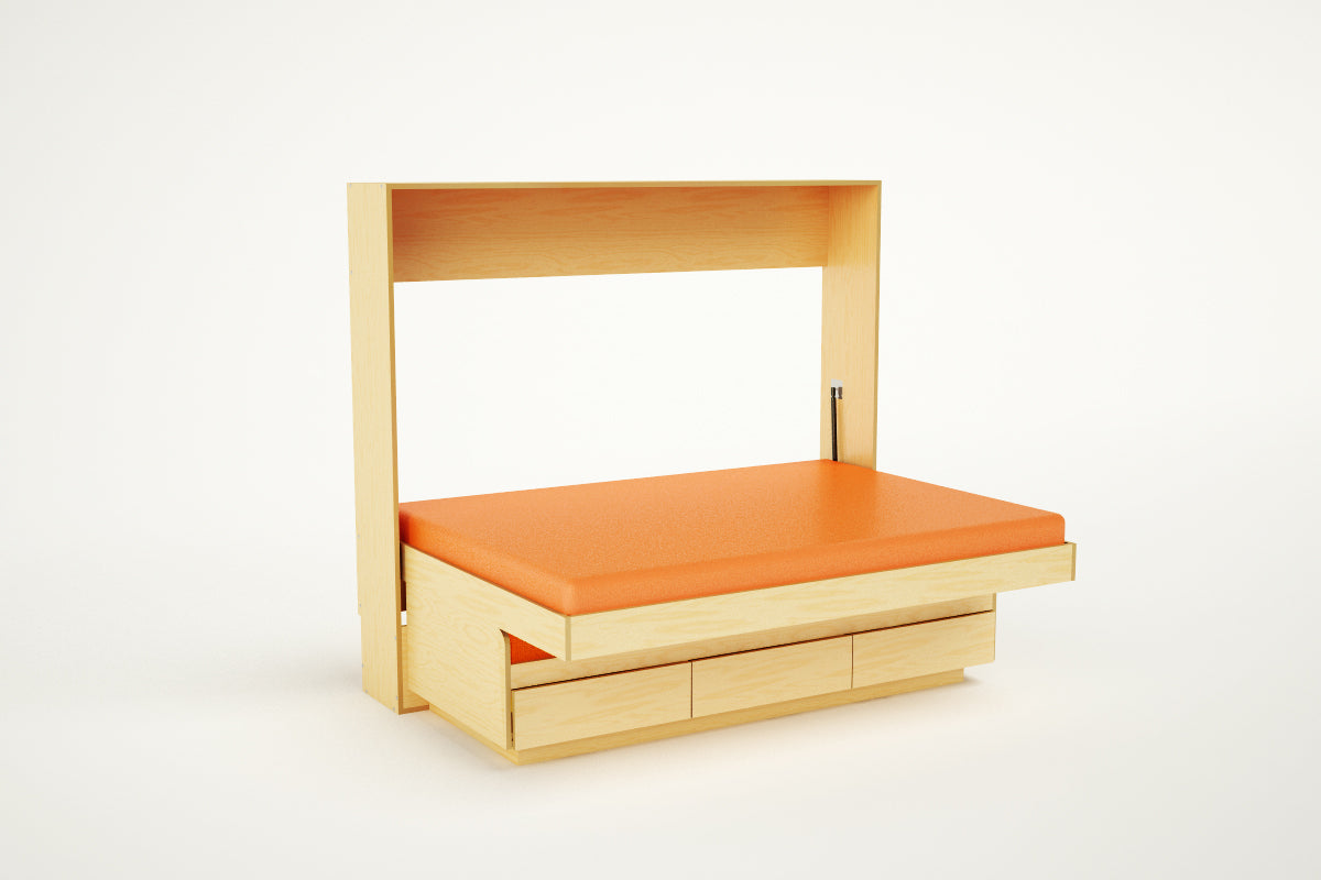 Modern kids' daybed with a modular wooden frame and orange details by Casa Kids.