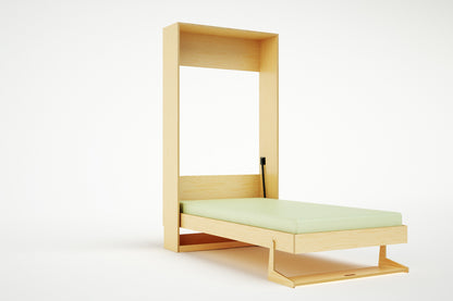 Fully opened vertical Tuck Bed showing the comfortable mattress and sturdy wooden leg support