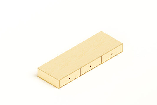 Birch wood 3 Trundle Storage Drawers with circular cutout handles against a white background