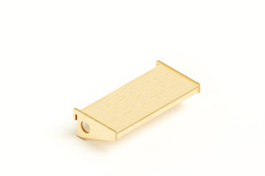 Hanging Desk in birch attachable shelf with circular cutouts against a white background