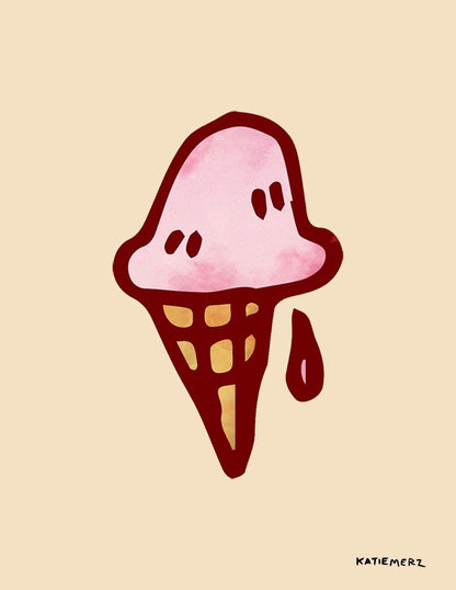 Katie Merz Framed Artwork-Casa Kids0-Pink ice cream on cone on beige background